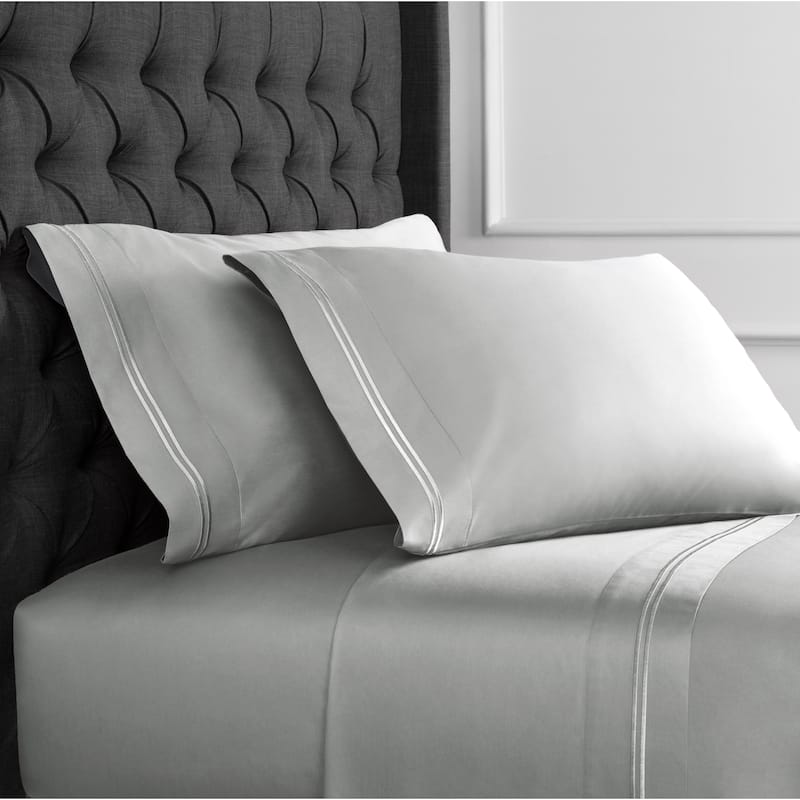 600 Thread Count Long Staple Cotton Border Stripe Embroidery Sheet Set