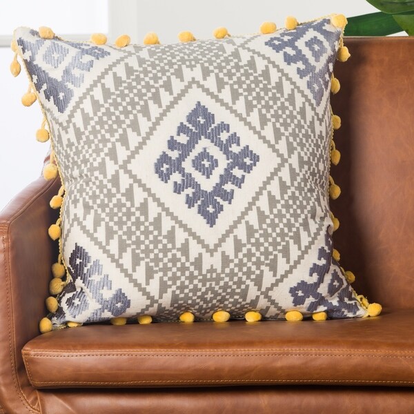 Handmade Geometric Grey/ Yellow 20-inch Throw Pillow