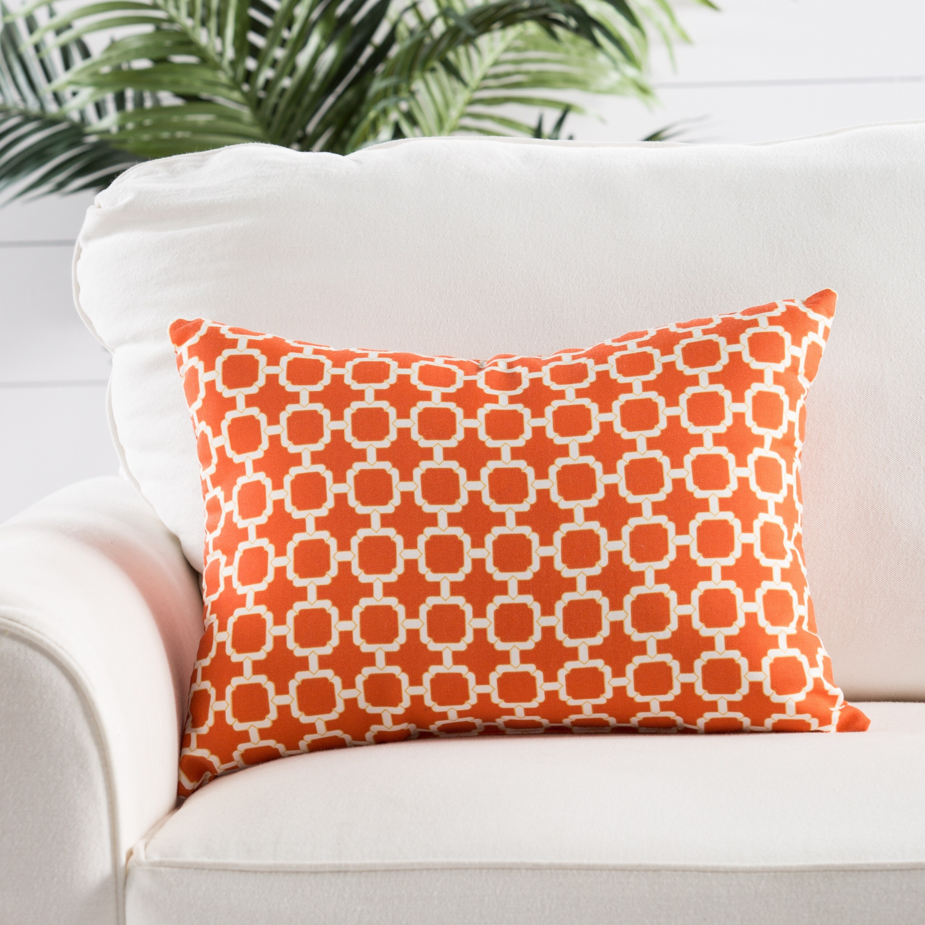 Shop Orange White Trellis Indoor Outdoor 13x18 Inch Throw Pillow