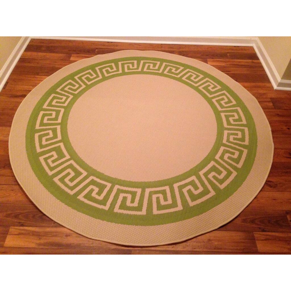 Woven Geometric Green/ Beige Indoor/ Outdoor Rug