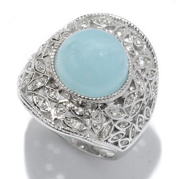 Sterling Silver 11mm Round Milky Aquamarine and White Topaz Ring - Free ...
