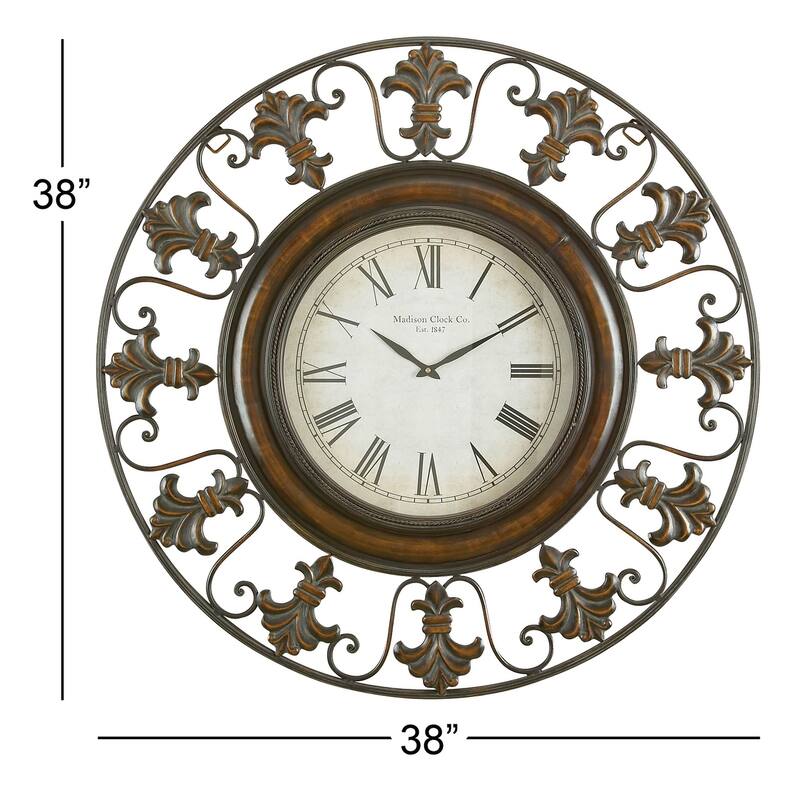 Brown Metal Fleur De Lis Decorative Wall Clock