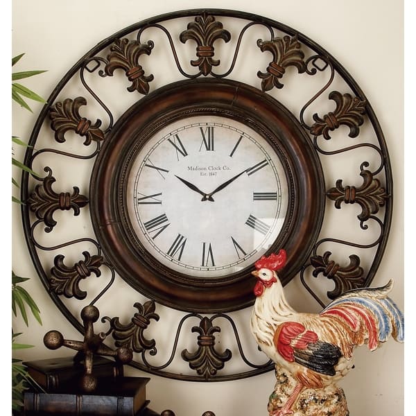 Brown Metal Fleur De Lis Decorative Wall Clock