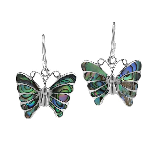 Handmade Stunning Butterfly Inlay Sterling Silver Dangle Earrings (Thailand)