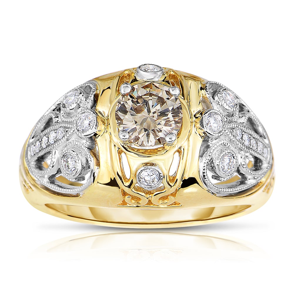 Eloquence 14k Two tone Gold 3/4ct TDW Champagne and White Diamond