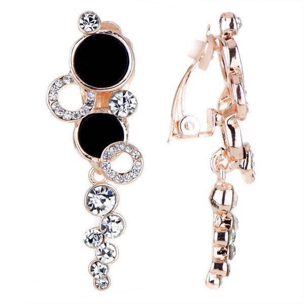 Rhinestone Encrusted Silvertone or Rose Goldtone Dangling Clip-on Earrings