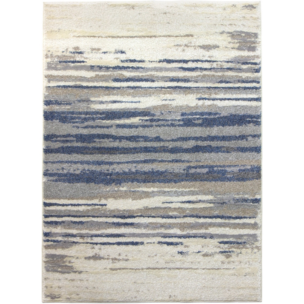 Catalunin Beige and Blue Modern Leaf Pattern Rug (79 x 98