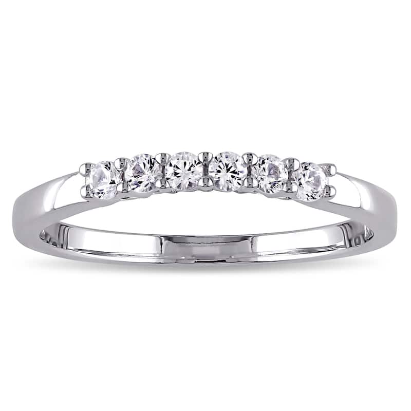 Miadora 10k White Gold Created White Sapphire Anniversary Ring - 5
