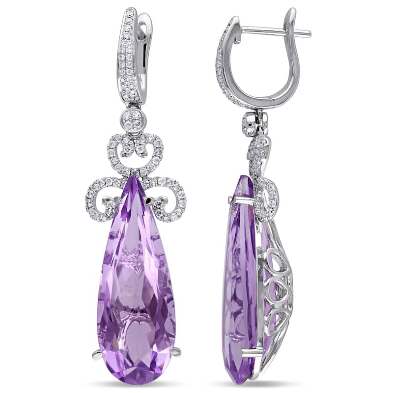 Miadora Signature Collection 14k White Gold Pink Amethyst and 5/8ct TDW Diamond Teardrop Earrings (G-H, SI1-SI2)