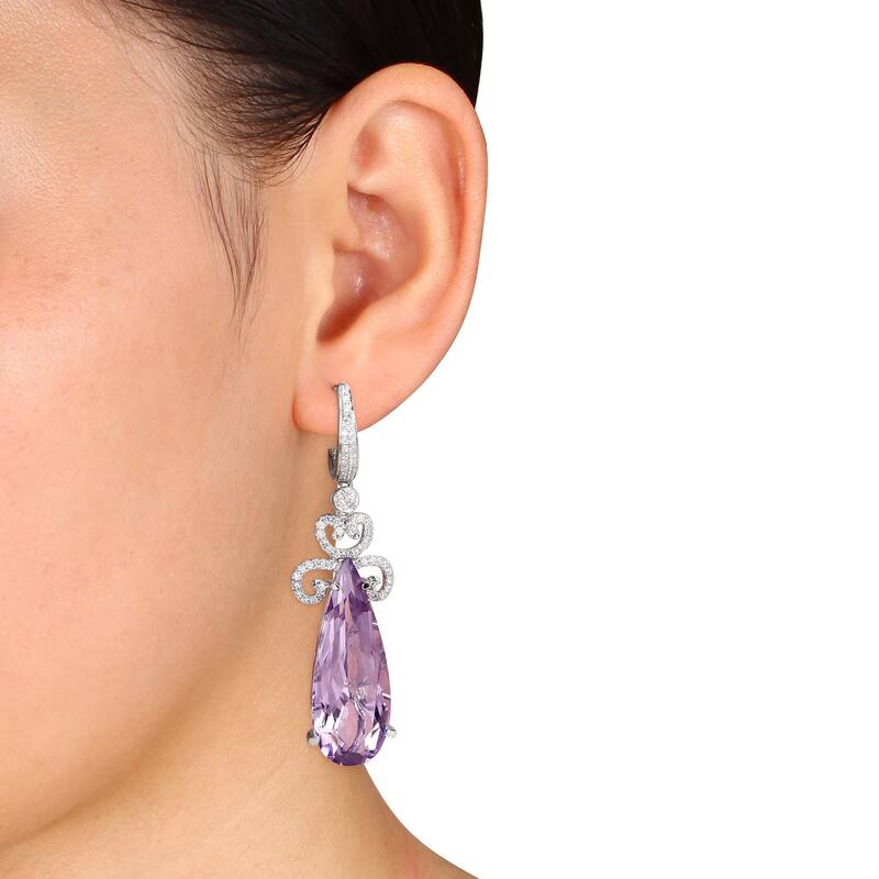 Miadora Signature Collection 14k White Gold Pink Amethyst and 5/8ct TDW Diamond Teardrop Earrings (G-H, SI1-SI2)