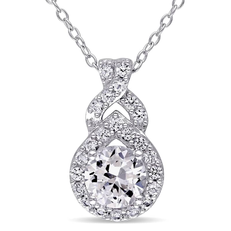 Miadora Sterling Silver Created White Sapphire Drop Necklace