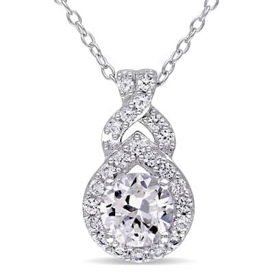 Miadora Sterling Silver Created White Sapphire Drop Necklace