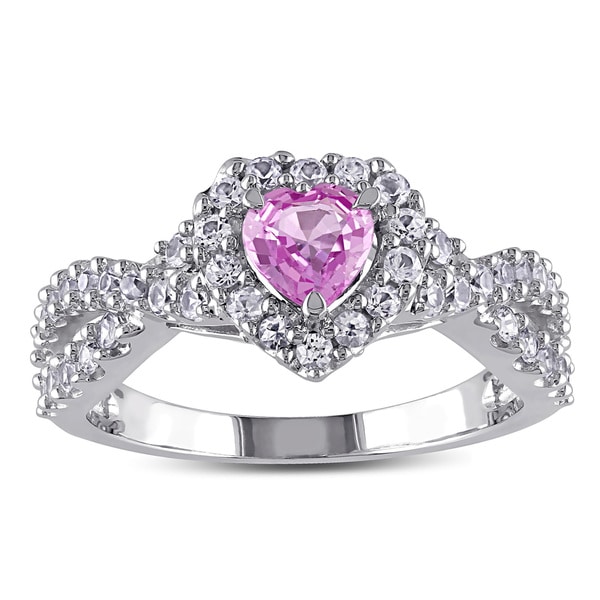 Miadora 14k White Gold Pink and White Sapphire Heart Ring
