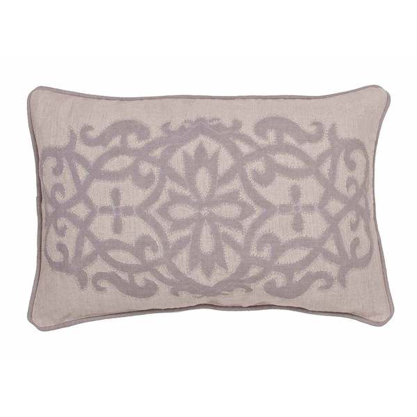 Handmade Floral Pattern Linen Grey 16 inch Throw Pillow