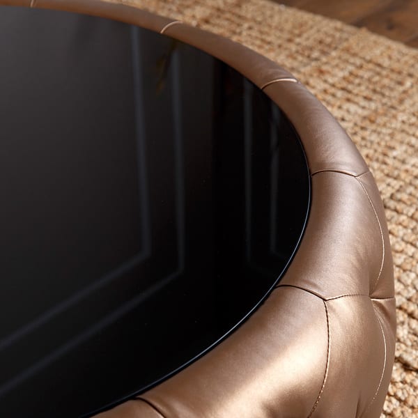 Abbyson Havana Golden Brown Leather Round Coffee Table Abbyson Havana Golden Brown Leather Round Coffee Table