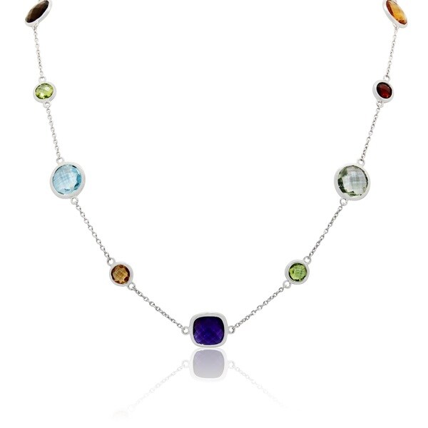 Sterling Silver Multigemstone Station Necklace Free Shipping Today 17216066