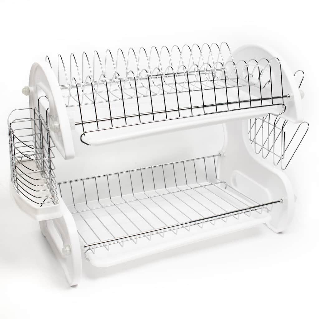 Sleek Contemporary Design White 2-Tier Dish Drainer