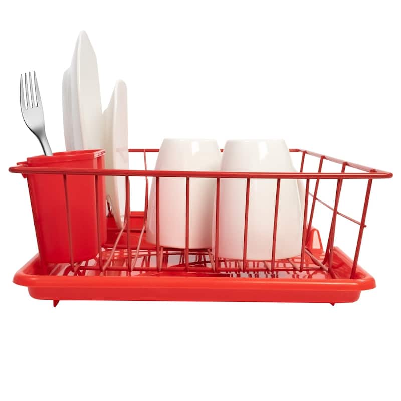 Sweet Home Collection 3-Piece Kitchen Sink Dish Drainer Set Red