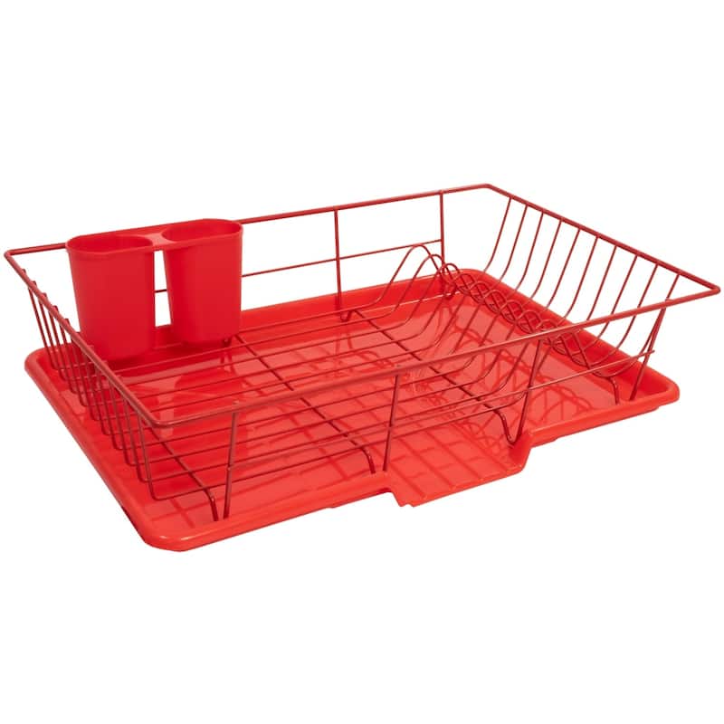 Sweet Home Collection 3-Piece Kitchen Sink Dish Drainer Set Red