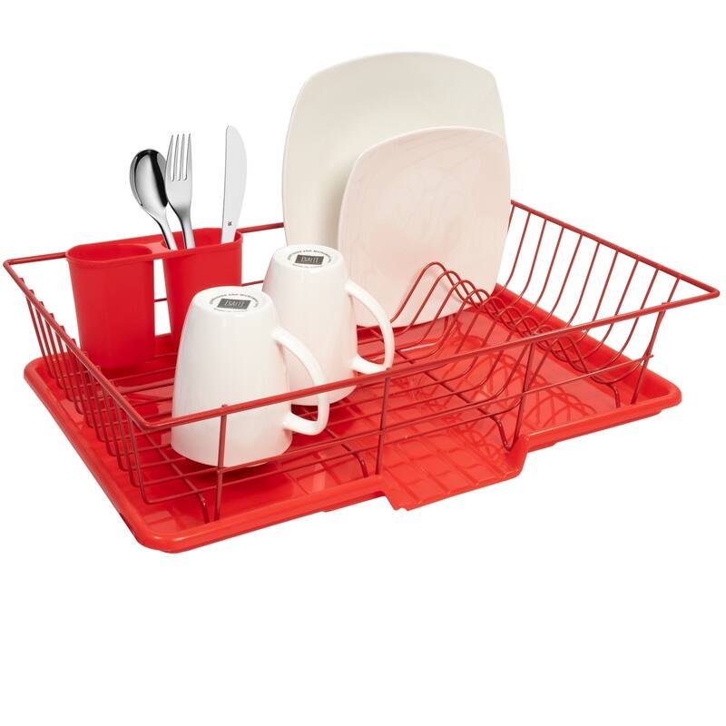 Sweet Home Collection 3-Piece Kitchen Sink Dish Drainer Set Red