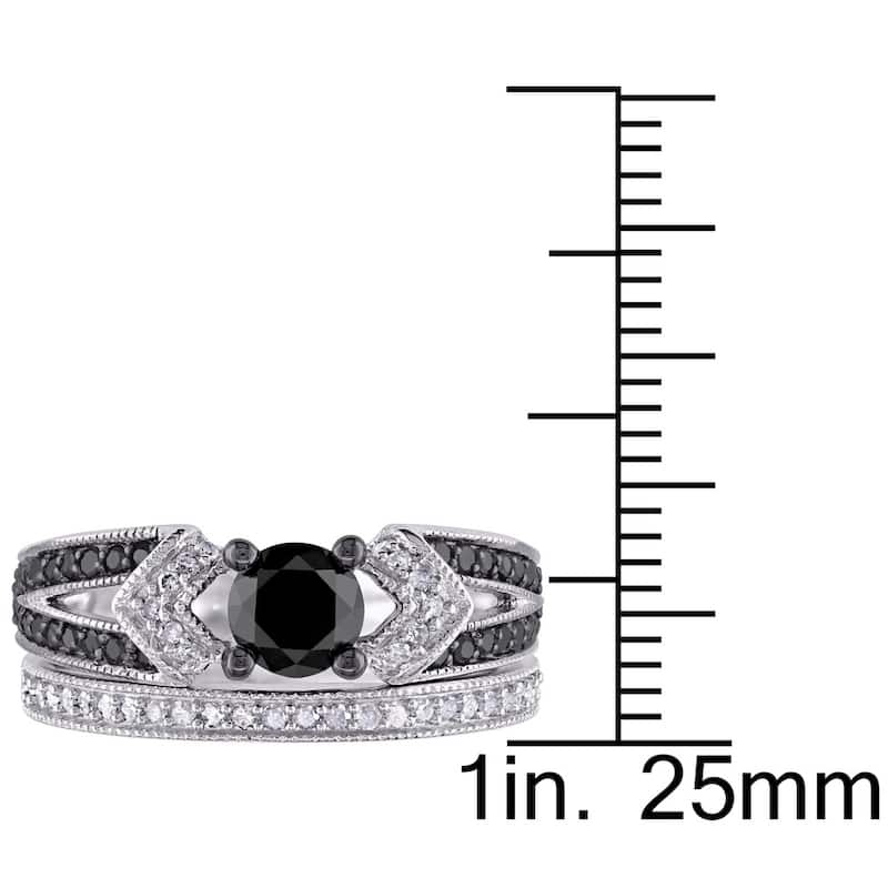 Miadora Sterling Silver Black Rhodium 1 1/8ct TDW Black and White Diamond Split Shank Bridal Set
