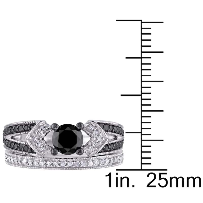 Miadora Sterling Silver Black Rhodium 1 1/8ct TDW Black and White Diamond Split Shank Bridal Set