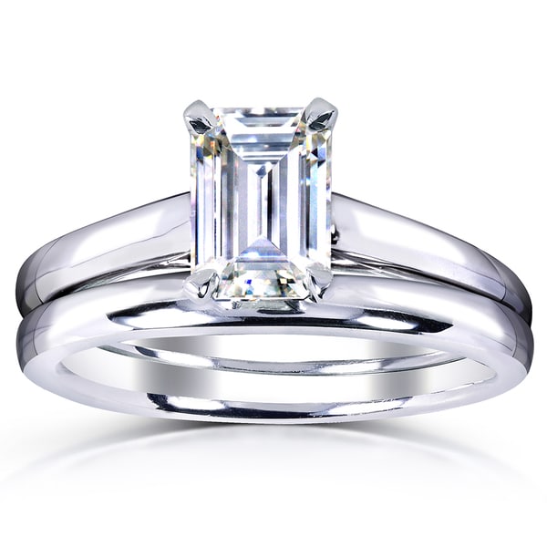 Annello by Kobelli White Gold 1ct. Solitaire Emerald-cut Moissanite Bridal Set