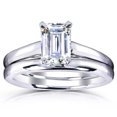 Annello by Kobelli White Gold 1ct. Solitaire Emerald-cut Moissanite Bridal Set