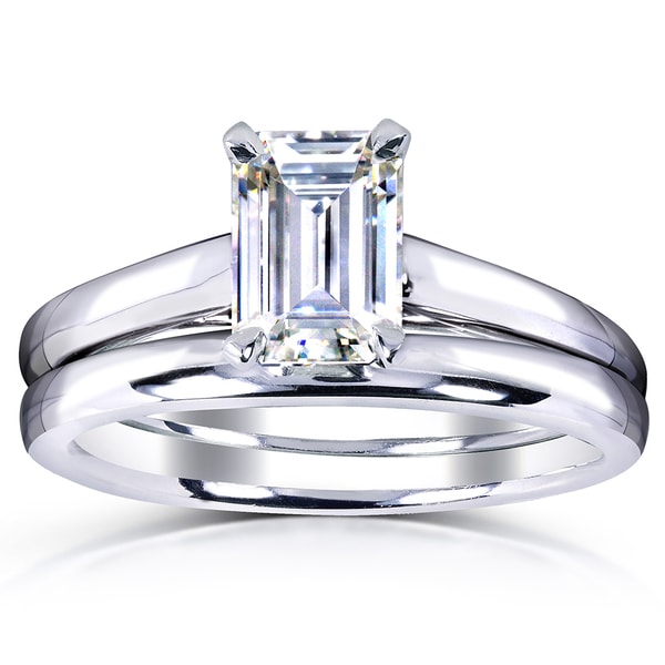 Annello by Kobelli White Gold 1ct. Solitaire Emerald-cut Moissanite Bridal Set