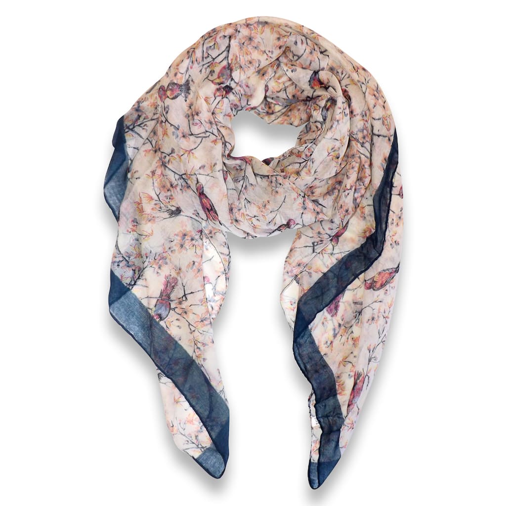 Pretty Vintage Floral Blossom Hummingbird Print Scarf - Large