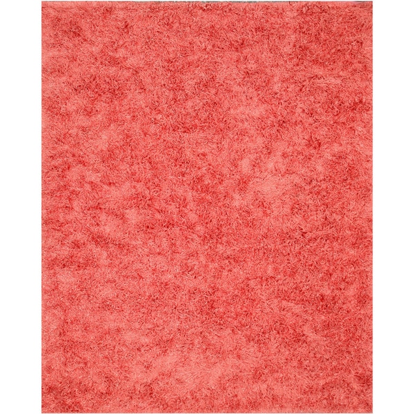 Handwoven Wool & Viscose Pink Contemporary Solid Shaggy Rug - 7'9 x 9'9