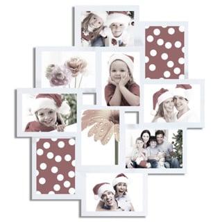 Adeco Decorative White Wood Wall Hanging Collage Picture Photo Frame with 10 Openings