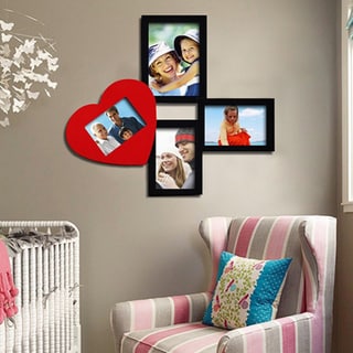 Adeco Decorative Black/ Red Wood Wall Collage Photo Frame with 4 Various-sized Openings