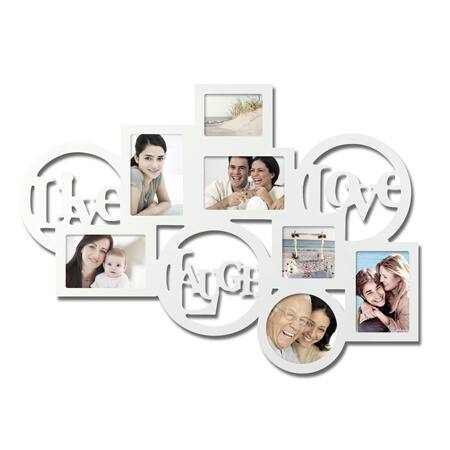 Adeco Decorative White Wood 'Live Laugh Love' Wall Hanging Collage Picture Photo Frame with 7 Openings