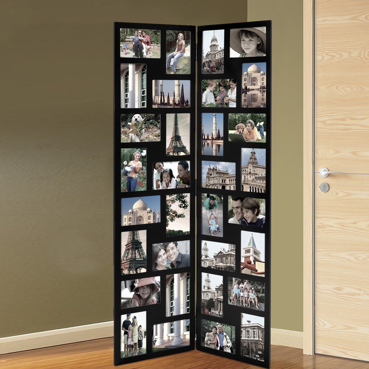Shop Adeco Black Wood Hinged Folding ScreenStyle Collage Picture Photo