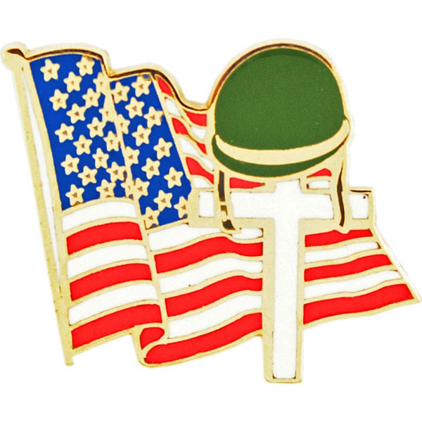Flag and Cross Memorial Pin
