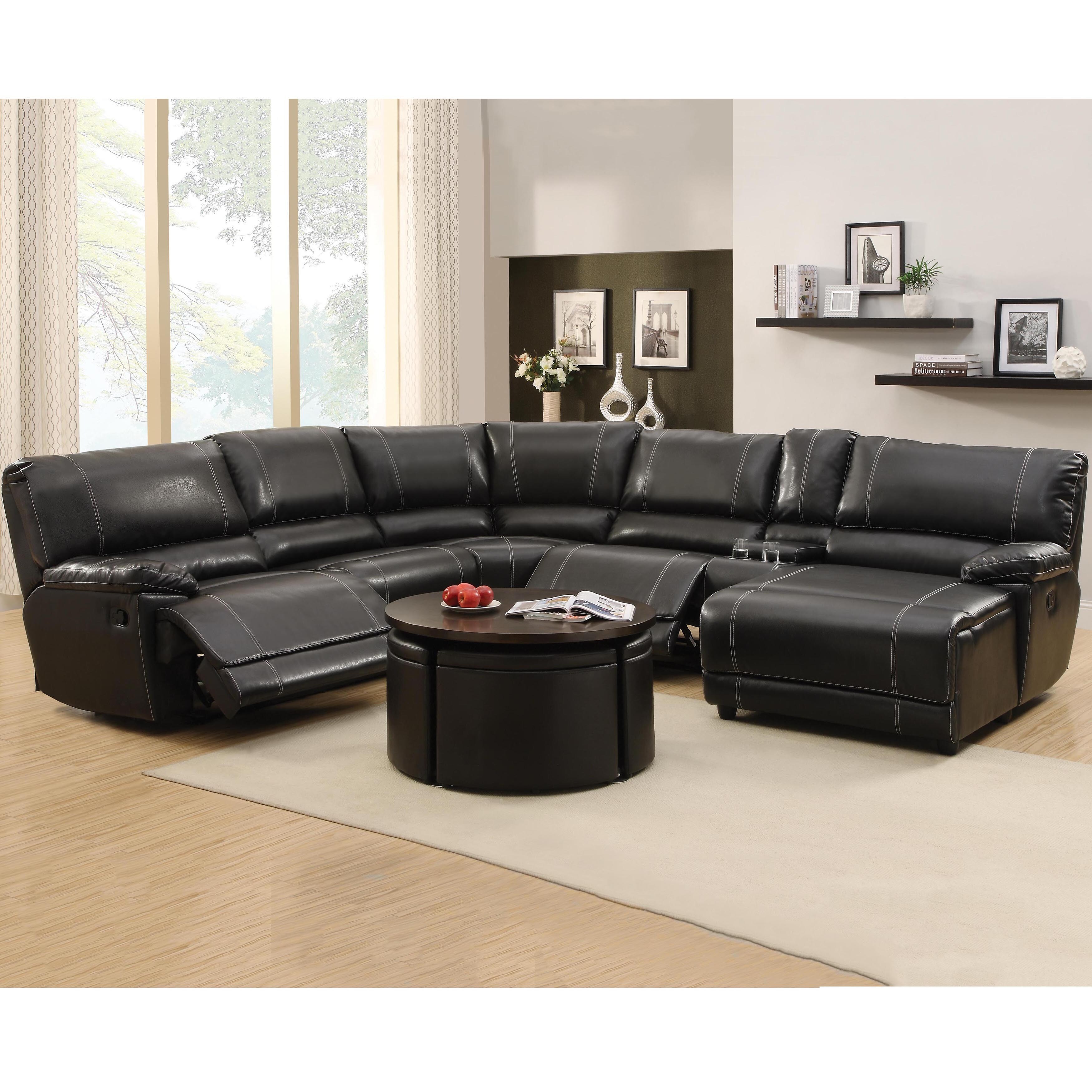 Flynn Black Bonded Leather Reclining Sectional Sofa With Flynn Black Bonded Leather