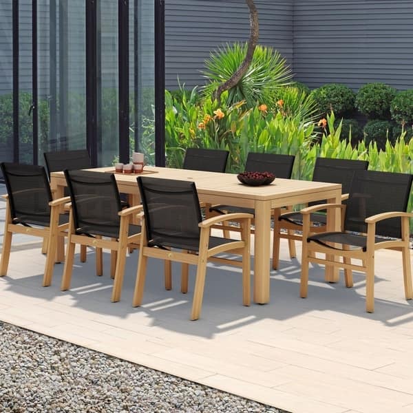 Shop Amazonia Teak 9 Piece Luna Black Textile Patio Dining Set