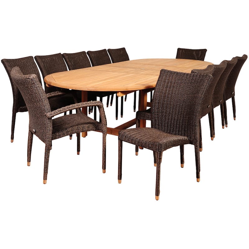 13pc Outdoor Patio Teak Extendible Dining Set - 13 Piece