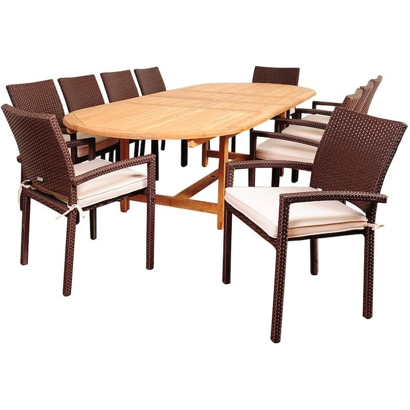 Amazonia 11 piece Teak Extendable Patio Dining Set with Cushions - 11piece - Natural Wood