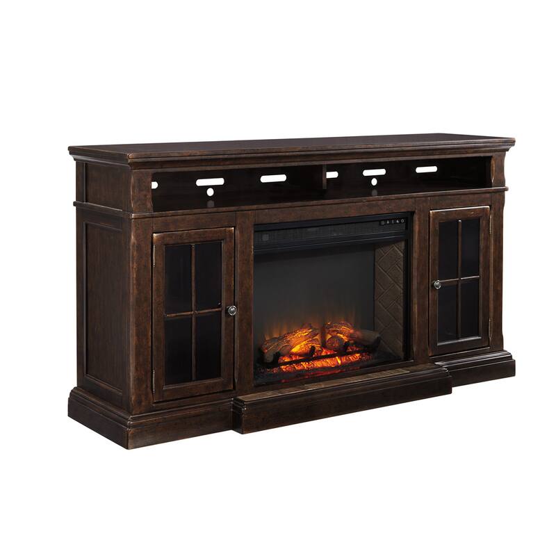 Roddinton Casual XL TV Stand w/Fireplace Option Dark Brown