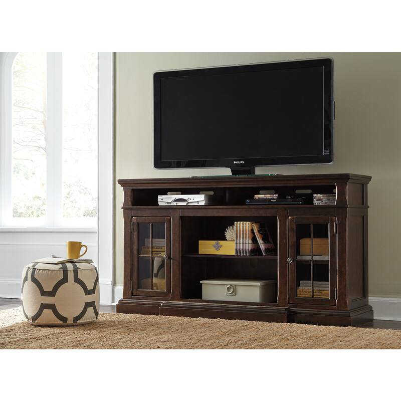 Roddinton Casual XL TV Stand w/Fireplace Option Dark Brown