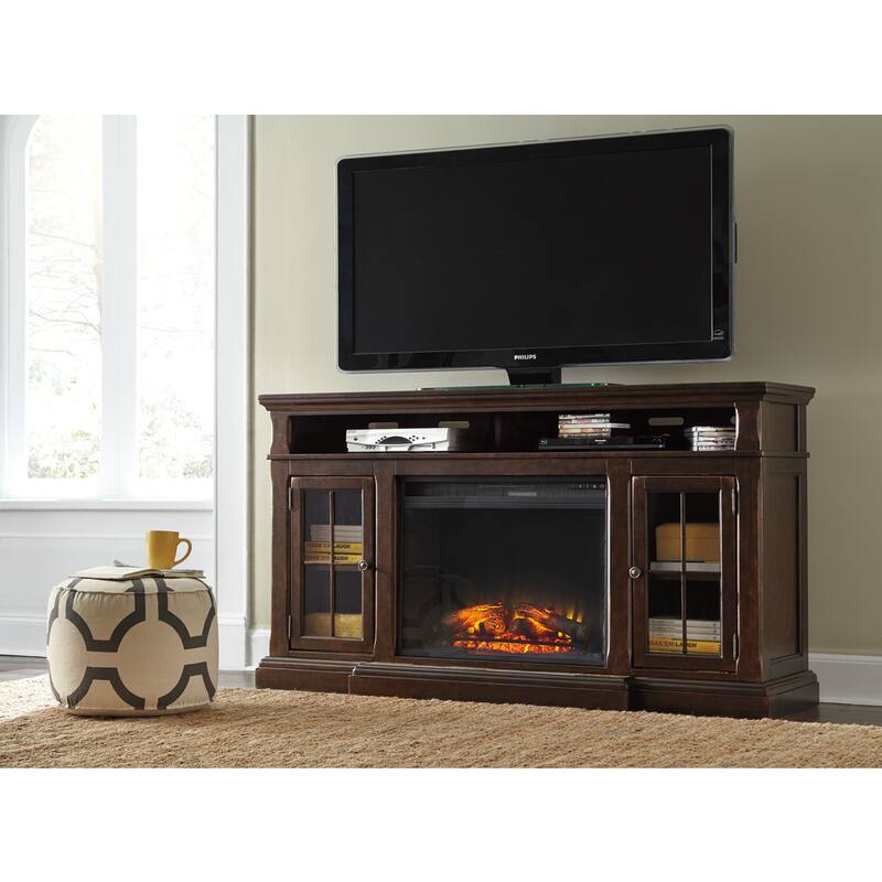 Roddinton Casual XL TV Stand w/Fireplace Option Dark Brown