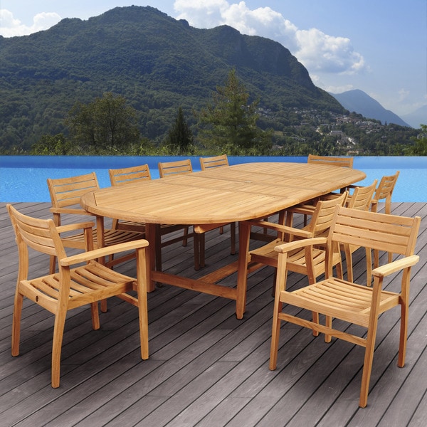 Amazonia Teak Chiesa 11 piece Oval Extendable Patio Dining Set