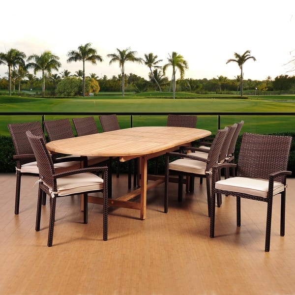 Amazonia Teak 11 Piece Extendable Patio Dining Set With Cushions On Sale Overstock 10075685