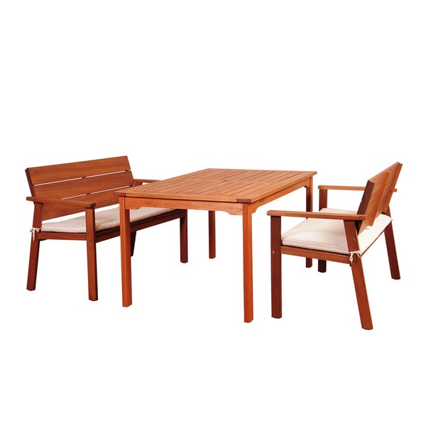 ia Albany 3 piece Eucalyptus Rectangular Patio Dining Set with