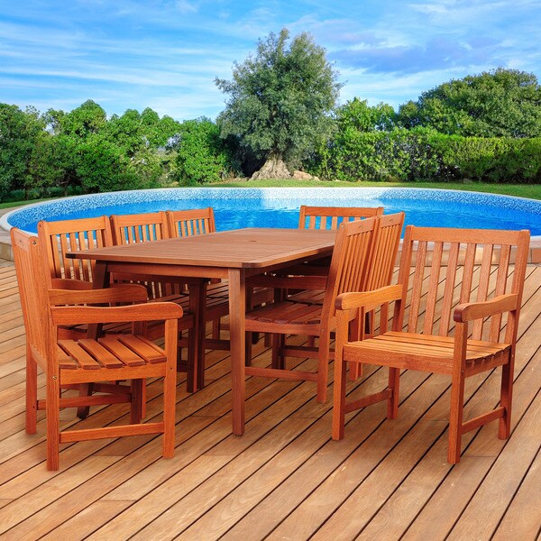 Shop Amazonia Erchie 9piece Eucalyptus Rectangular Patio Dining Set On Sale Free Shipping