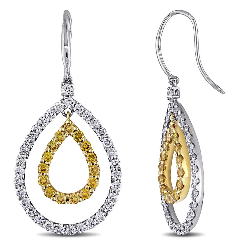 Miadora Signature Collection 18k Two-Tone Gold 3 3/5ct TDW Yellow and White Diamond Teardrop Earrings (F-G, SI1-SI2)