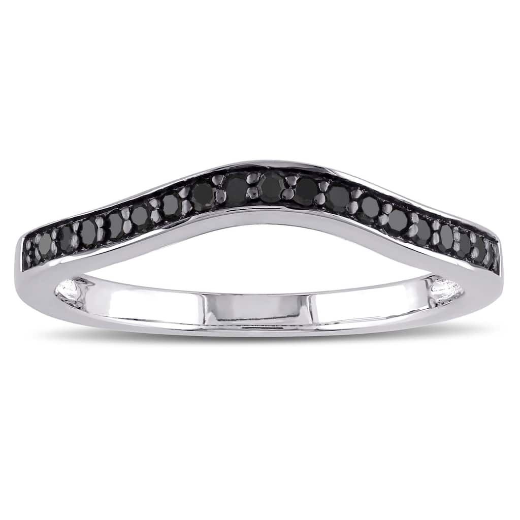 Miadora Sterling Silver 1/5ct TDW Black Diamond Contour Wedding Band Ring