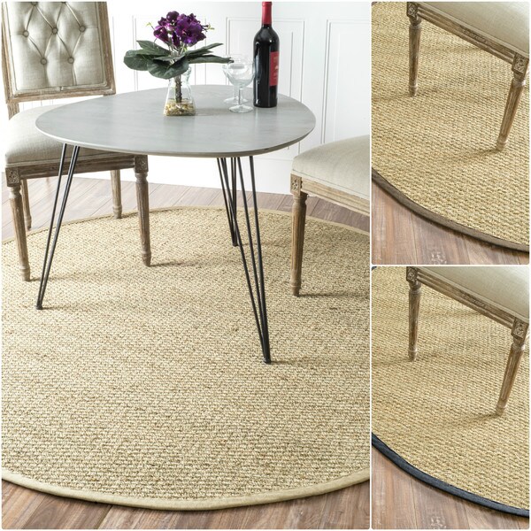 nuLOOM Handmade Natural Fiber Cotton Border Seagrass Rug (8' Round